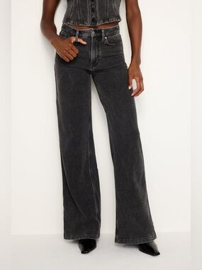 Good American Jeanius Good Skate Sweatpants Wide Leg Denim Jeans Black322